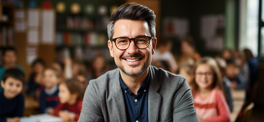Teacher and students in energy efficient classroom